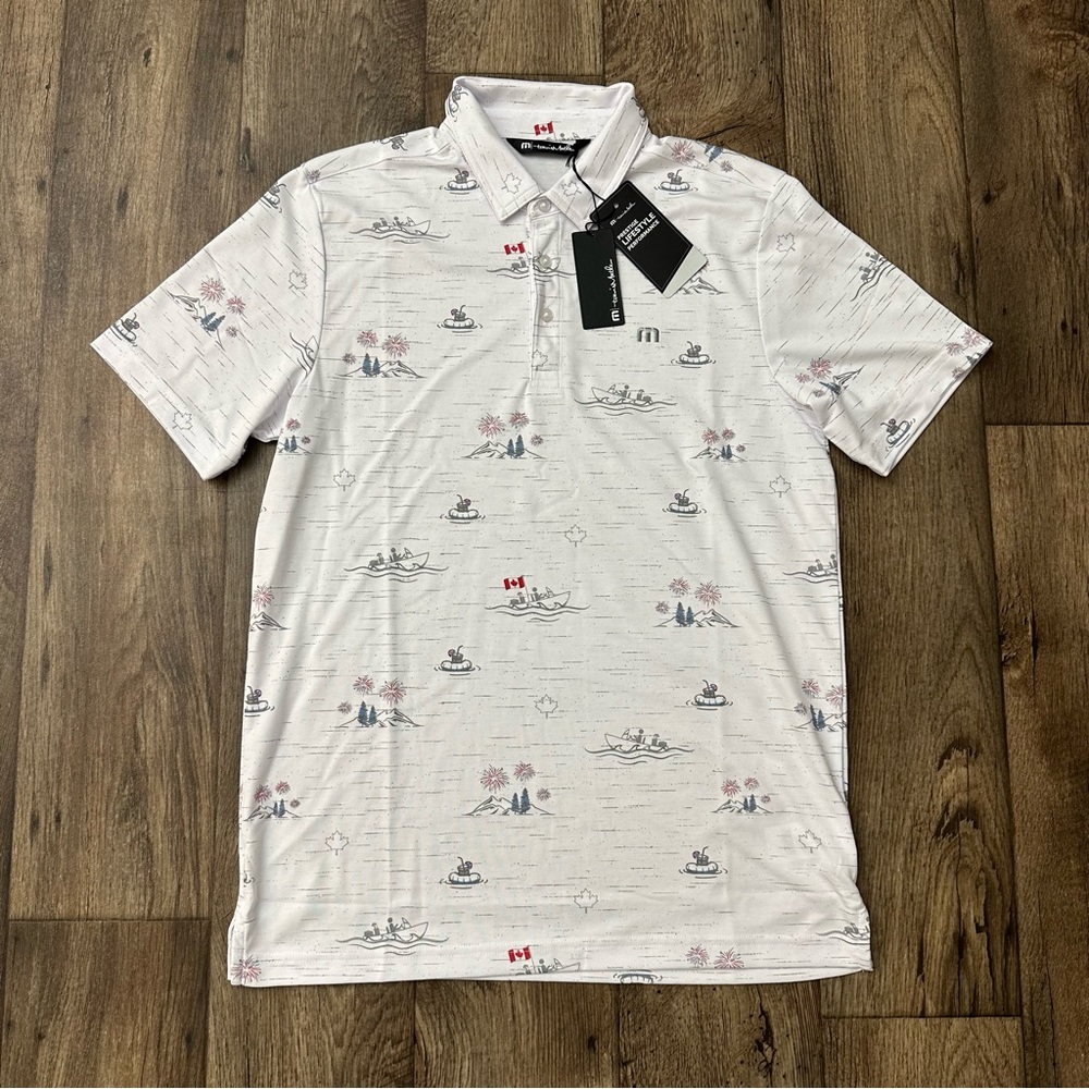 Travis Mathew Lake Break Ca Canada Polo Shirt Size M White